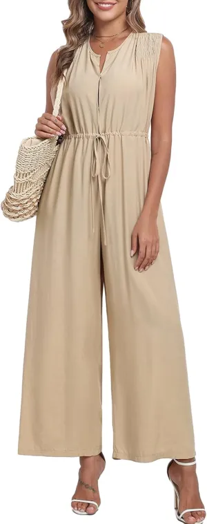 HOTIAN Women's Sleeveless Jumpsuit Dressy 2025 Casual Summer Dressy Wide Leg Pants Romper One Piece Outfits