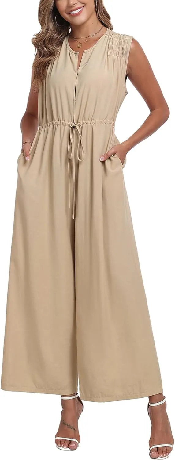 HOTIAN Women's Sleeveless Jumpsuit Dressy 2025 Casual Summer Dressy Wide Leg Pants Romper One Piece Outfits