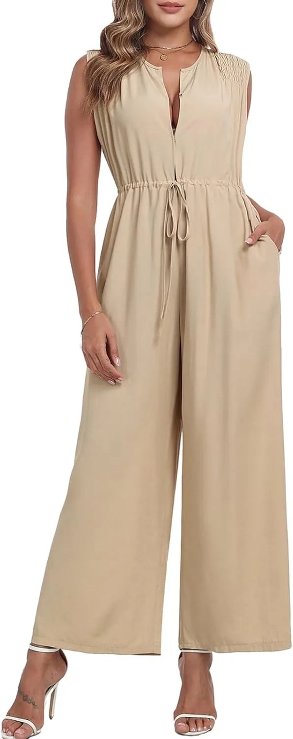 HOTIAN Women's Sleeveless Jumpsuit Dressy 2025 Casual Summer Dressy Wide Leg Pants Romper One Piece Outfits