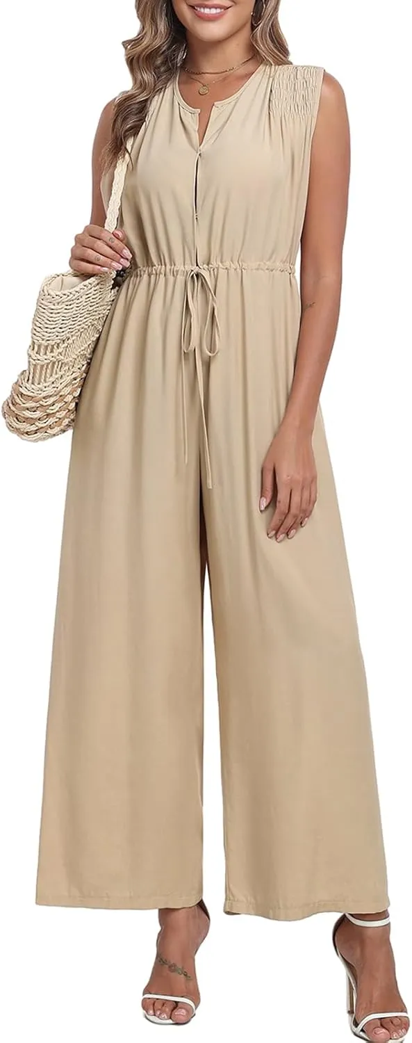 HOTIAN Women's Sleeveless Jumpsuit Dressy 2025 Casual Summer Dressy Wide Leg Pants Romper One Piece Outfits