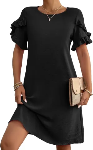 HOTOUCH Womens Summer Dress 2025 Short Sleeve A-Line Mini Crew Neck Shift Dress with Pockets