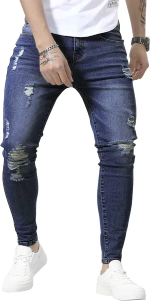 HUNGSON Skinny Jeans for Men Stretch Slim Fit Ripped Distressed(BBlue,40)