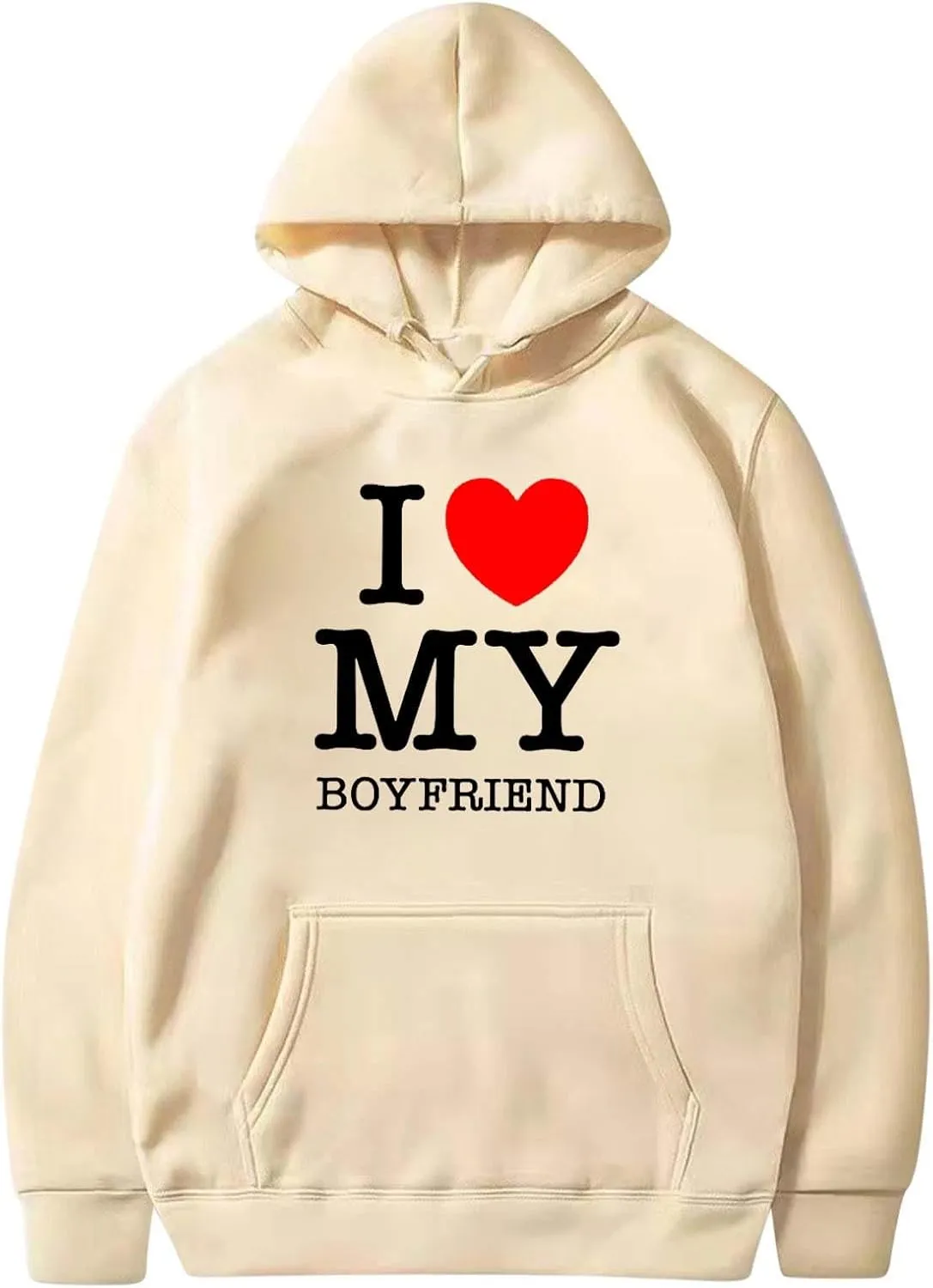 I Love Boyfriend Hoodies for Women Love Heart Print Sweatshirt Oversized Funny Letter Print Pullover Top with Pocket