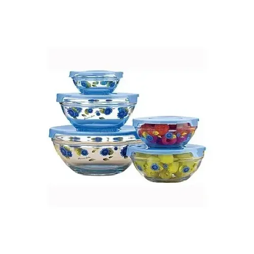 Imperial Home Blue Flowers Glass Bowl Set - 5 Piece