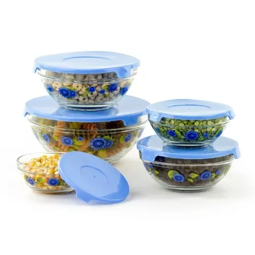 Imperial Home Blue Flowers Glass Bowl Set - 5 Piece