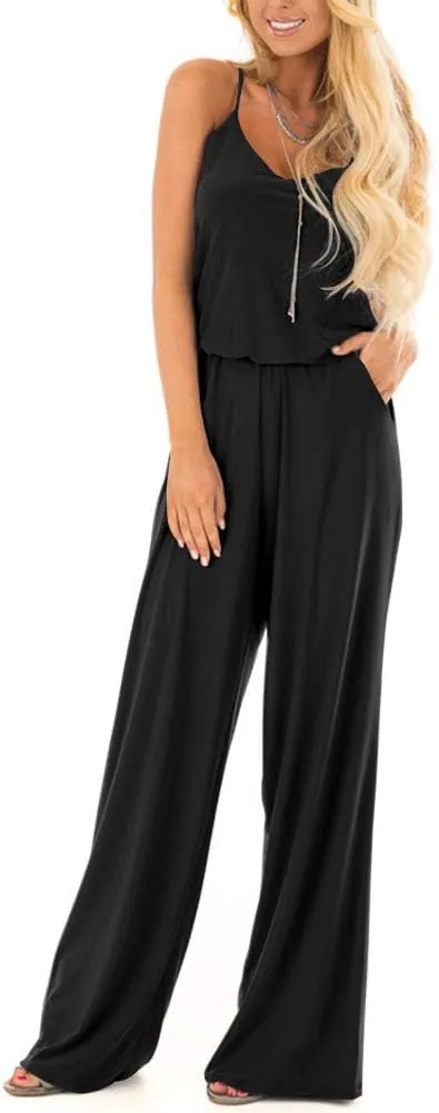 INFITTY Women's Summer Sleeveless Spaghetti Strap Sexy Jumpsuit Rompers Wide Leg Pants Suit