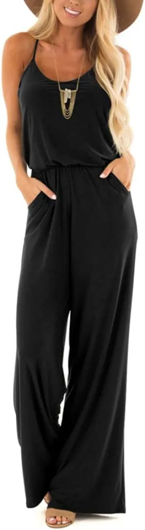 INFITTY Women's Summer Sleeveless Spaghetti Strap Sexy Jumpsuit Rompers Wide Leg Pants Suit