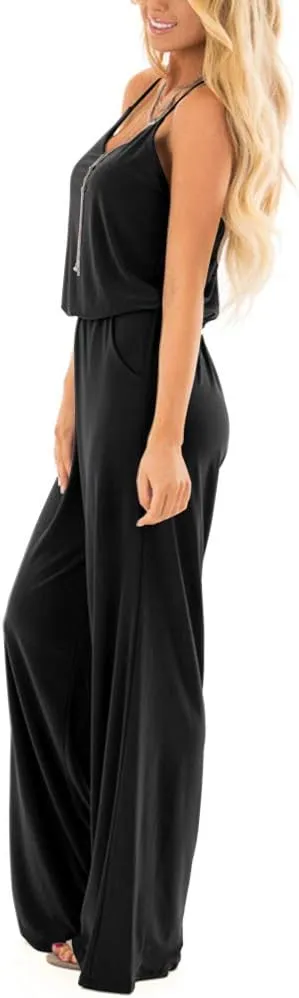 INFITTY Women's Summer Sleeveless Spaghetti Strap Sexy Jumpsuit Rompers Wide Leg Pants Suit