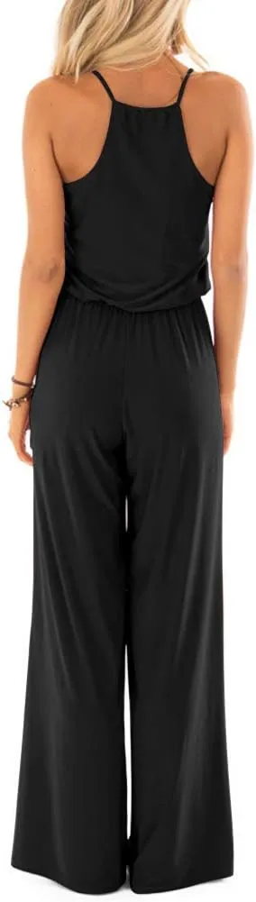 INFITTY Women's Summer Sleeveless Spaghetti Strap Sexy Jumpsuit Rompers Wide Leg Pants Suit