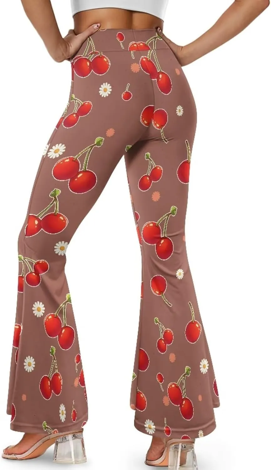 Irisjudy Women High Waist Flare Pants Morpho Butterfly Tummy Control Bell Bottom Trousers Damask Floral Office Casual Pants
