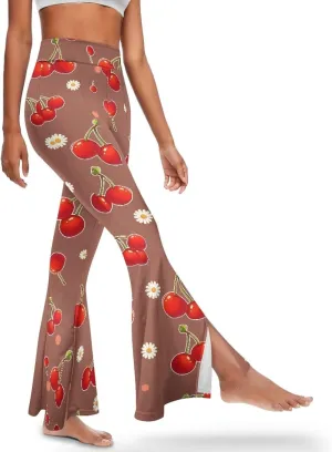 Irisjudy Women High Waist Flare Pants Morpho Butterfly Tummy Control Bell Bottom Trousers Damask Floral Office Casual Pants