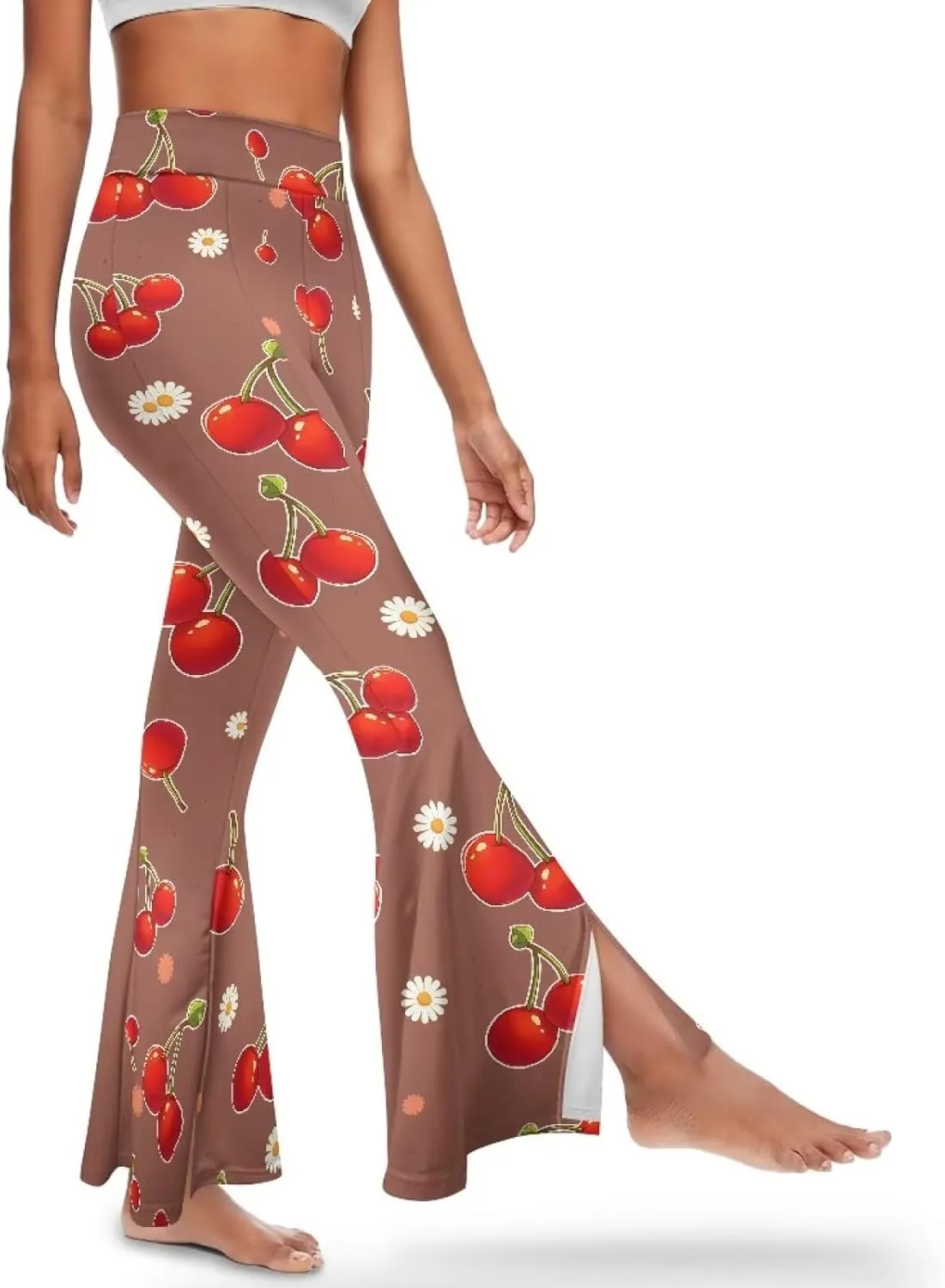 Irisjudy Women High Waist Flare Pants Morpho Butterfly Tummy Control Bell Bottom Trousers Damask Floral Office Casual Pants