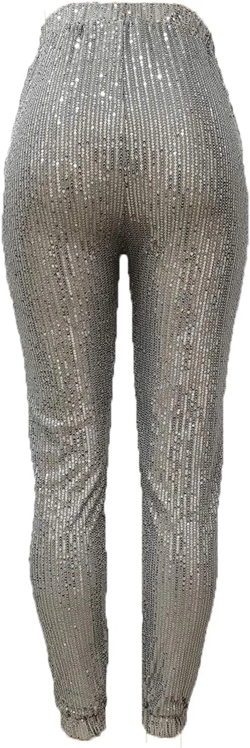 itnpbwus Women Casual Sparkle Sequin Glitter Bling Yoga Pants Slim Leg Leggings