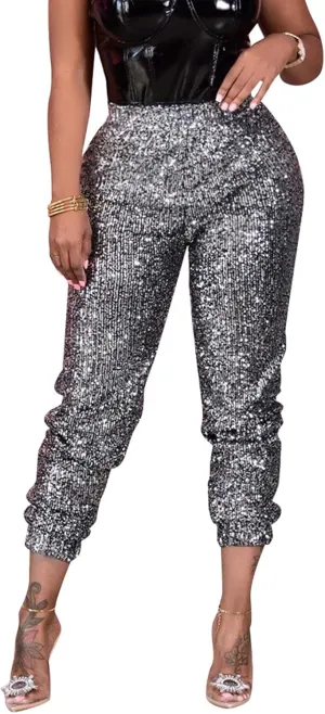itnpbwus Women Casual Sparkle Sequin Glitter Bling Yoga Pants Slim Leg Leggings