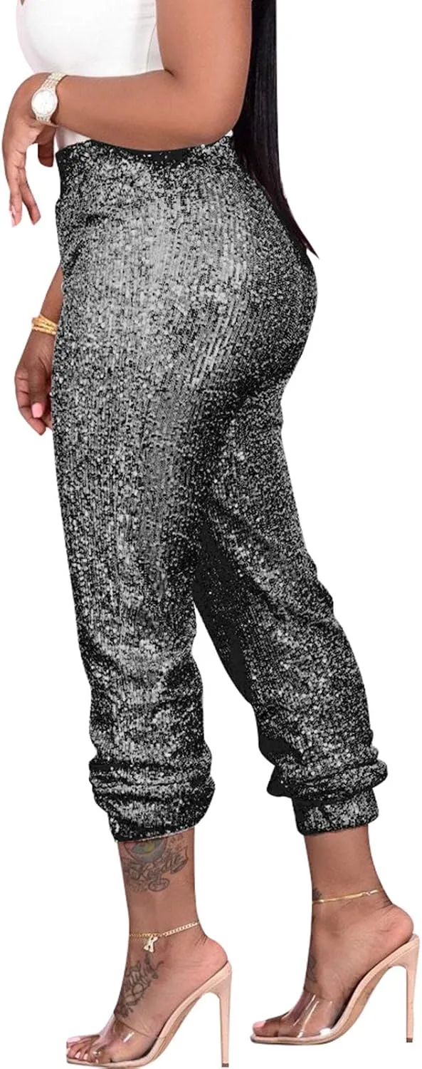 itnpbwus Women Casual Sparkle Sequin Glitter Bling Yoga Pants Slim Leg Leggings