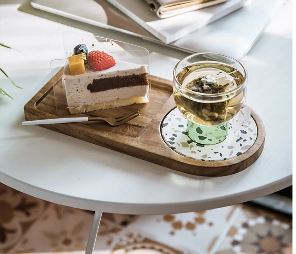 Japanese Style Acacia Wood Afternoon Tea Dessert Plate