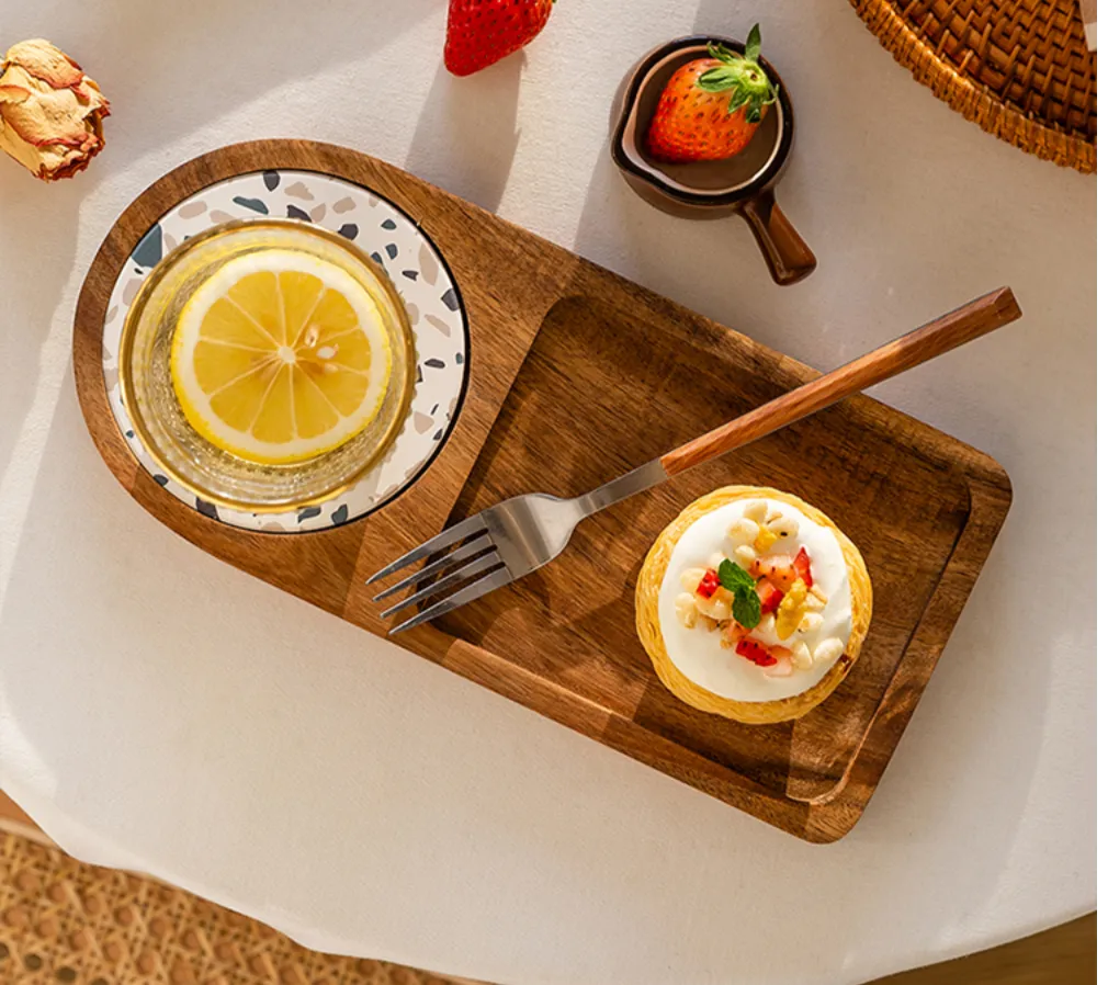 Japanese Style Acacia Wood Afternoon Tea Dessert Plate