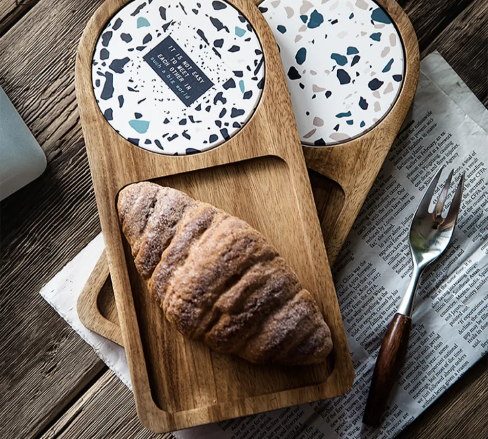 Japanese Style Acacia Wood Afternoon Tea Dessert Plate