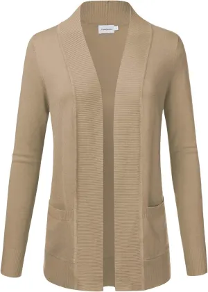 JJ Perfection Casual Open Front Knit Cardigan Long Sleeve with Side Pockets Basic Sweater Jackets for Womens with Plus Size