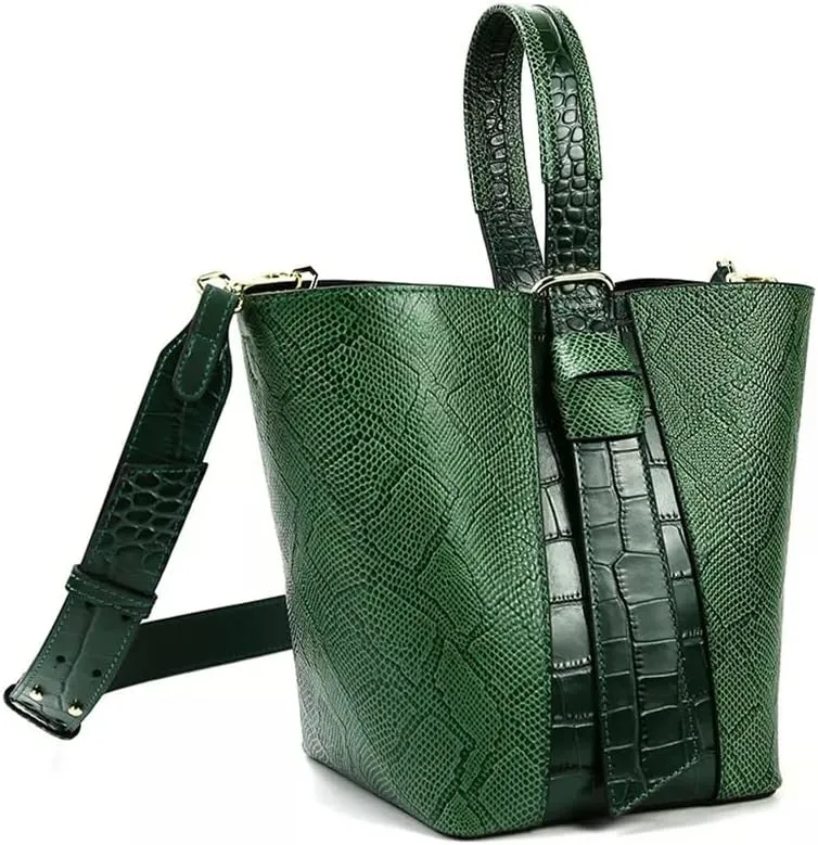 JSEIAJB Women's Leather Handbags Women's Bucket Tote Bags Shoulder Messenger Bags