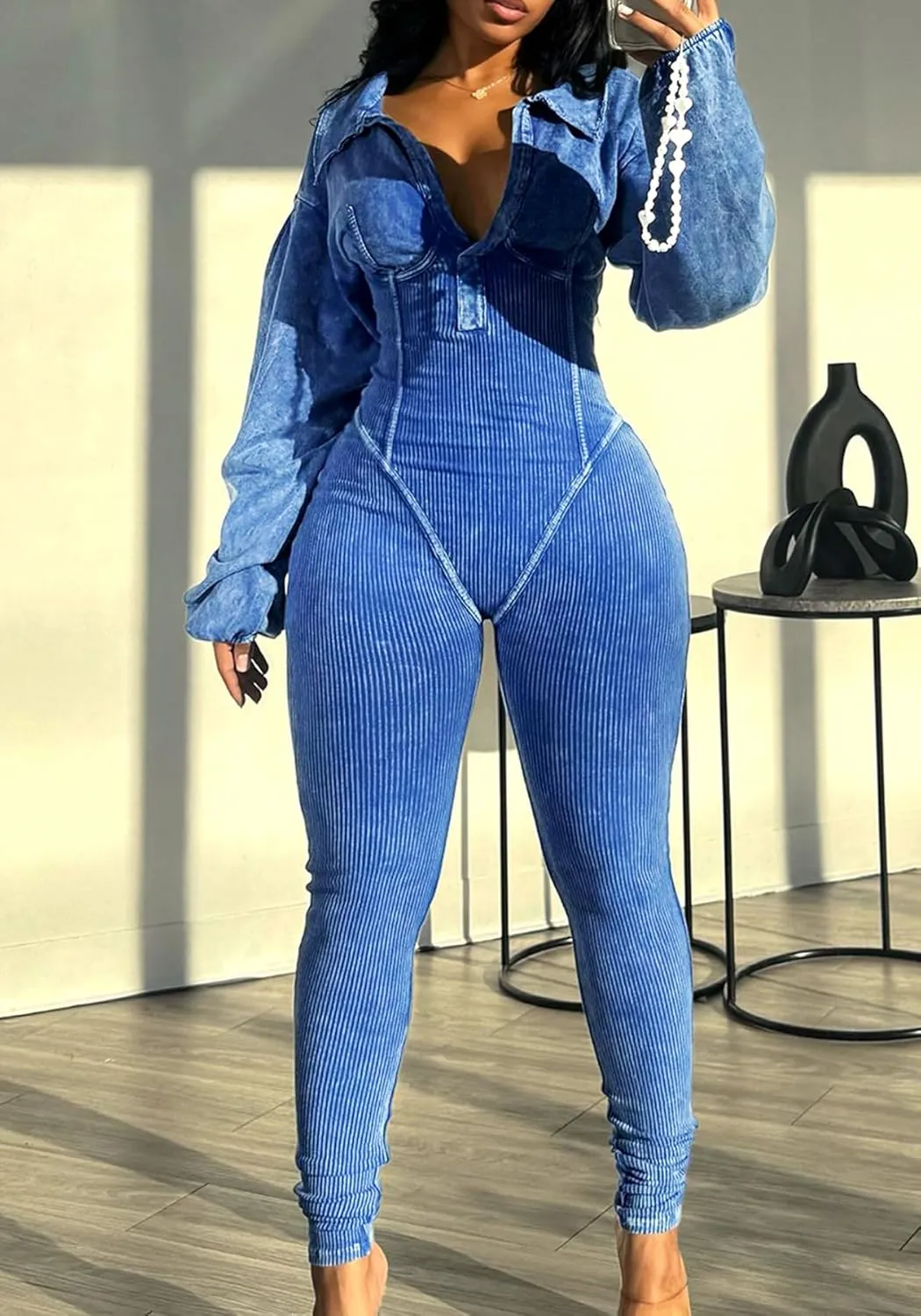 Jumpsuits for Women Casual Long Sleeve Bodycon Ribbed Rompers Sexy One Piece Jumpsuits Workout Outfits