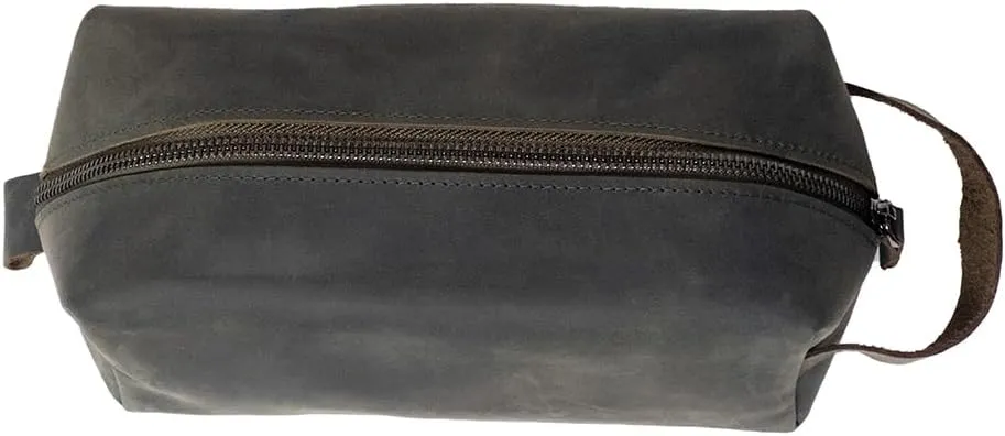 KAAL Crazy Horse Genuine Leather Toiletry Bag for Men and Women, Dopp Kit, Travel Organizer for Accessories (Green, Medium)