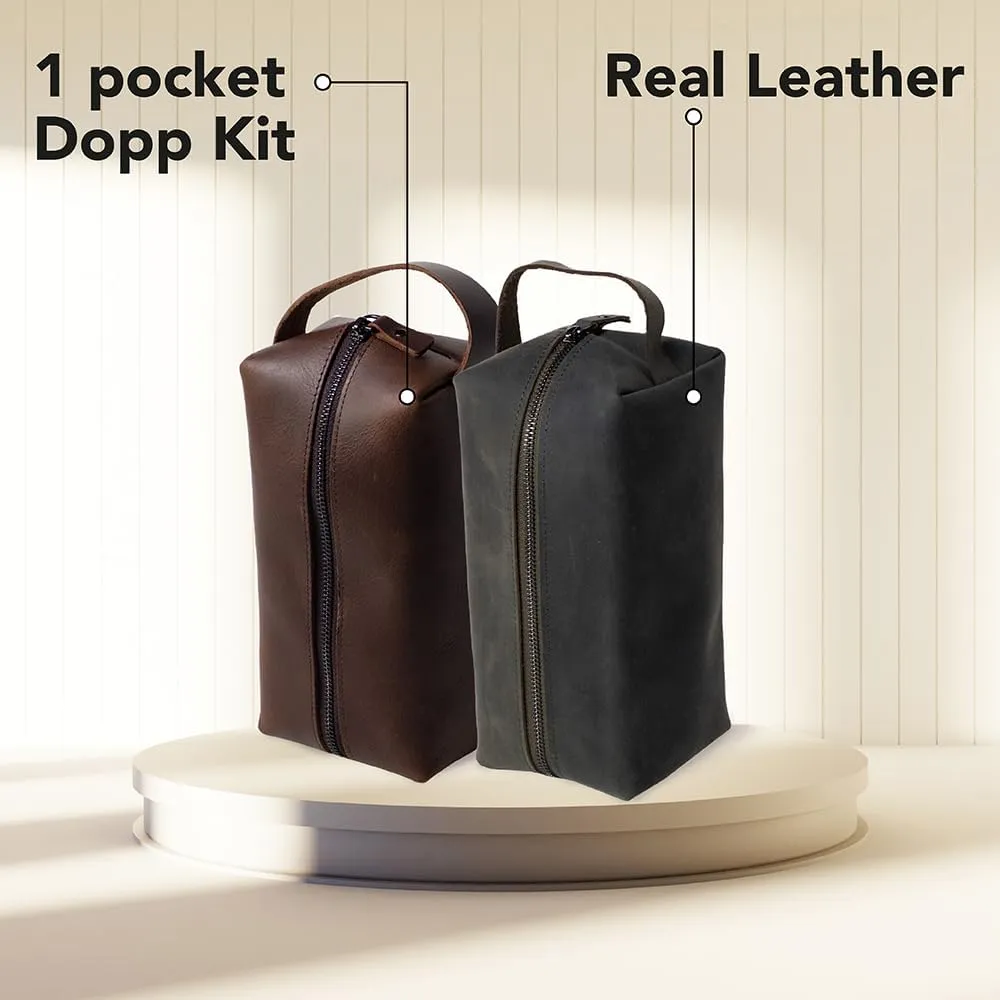 KAAL Crazy Horse Genuine Leather Toiletry Bag for Men and Women, Dopp Kit, Travel Organizer for Accessories (Green, Medium)