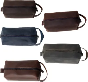KAAL Crazy Horse Genuine Leather Toiletry Bag for Men and Women, Dopp Kit, Travel Organizer for Accessories (Green, Medium)