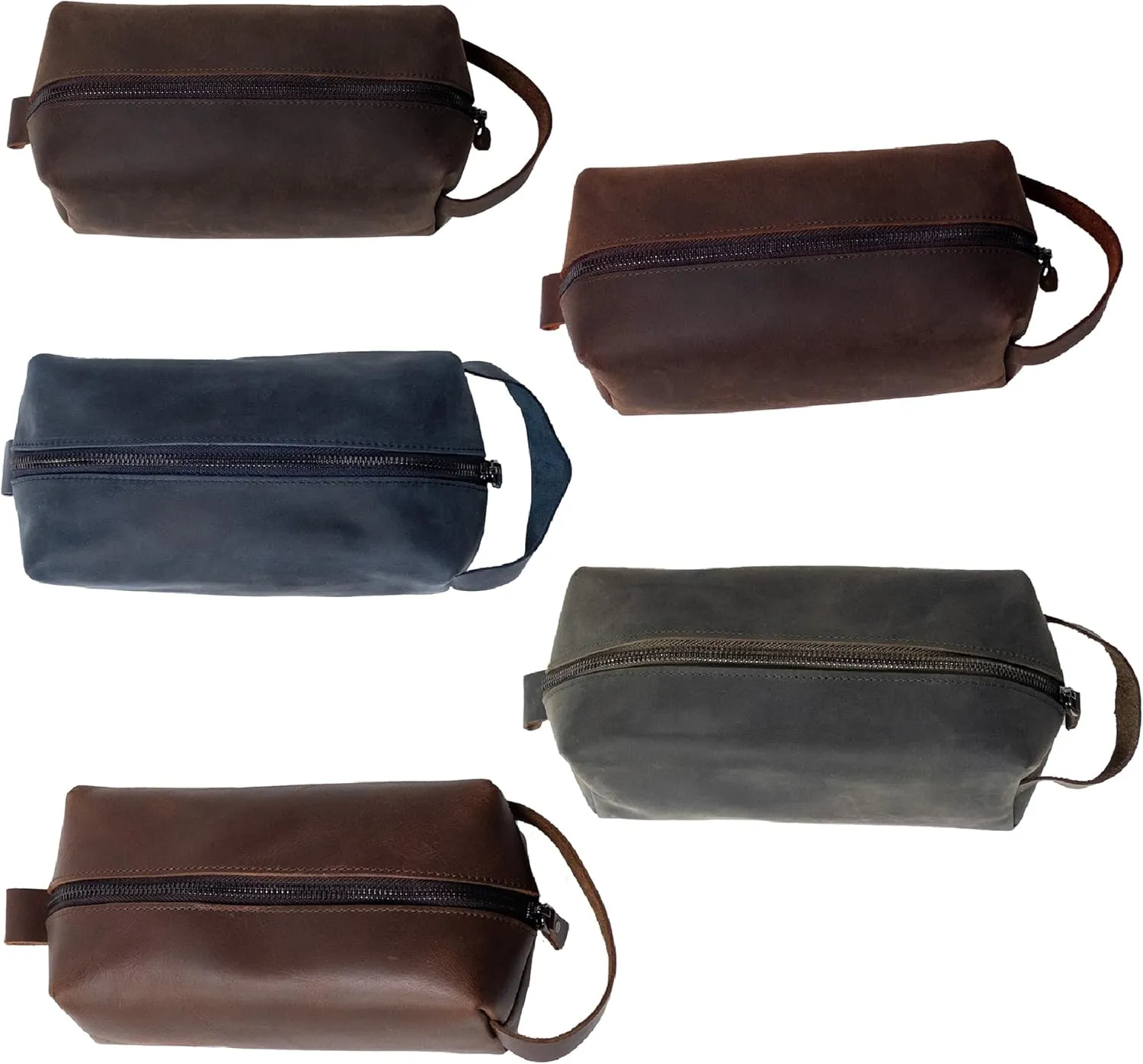 KAAL Crazy Horse Genuine Leather Toiletry Bag for Men and Women, Dopp Kit, Travel Organizer for Accessories (Green, Medium)