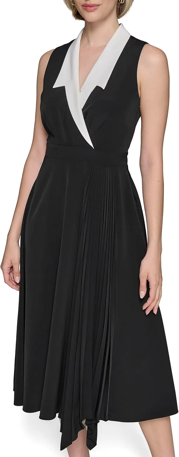 Karl Lagerfeld Paris Women's Colorblock Silky Crepe Sleeveless Midi Dress
