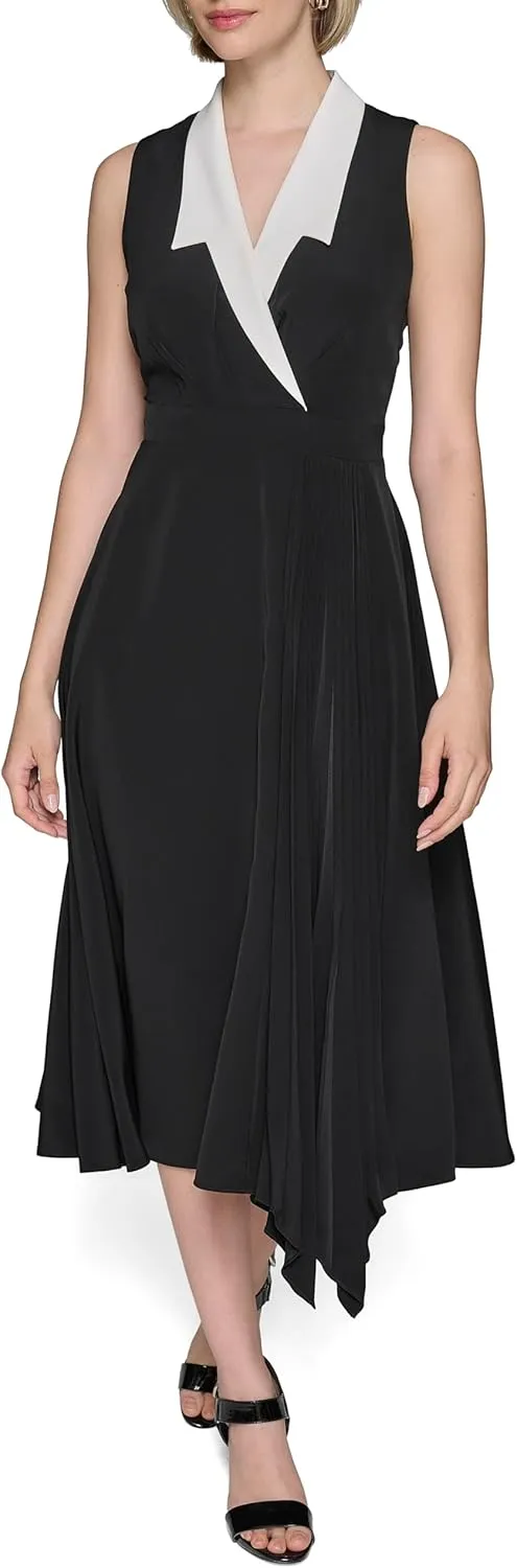 Karl Lagerfeld Paris Women's Colorblock Silky Crepe Sleeveless Midi Dress