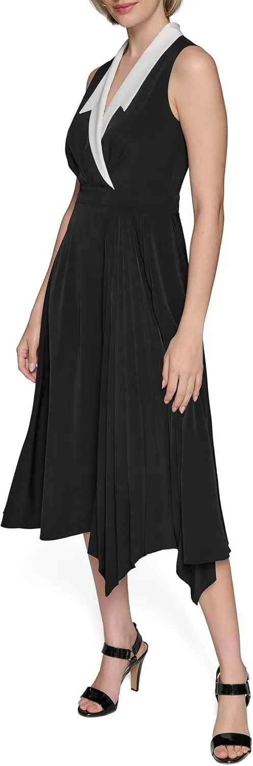 Karl Lagerfeld Paris Women's Colorblock Silky Crepe Sleeveless Midi Dress