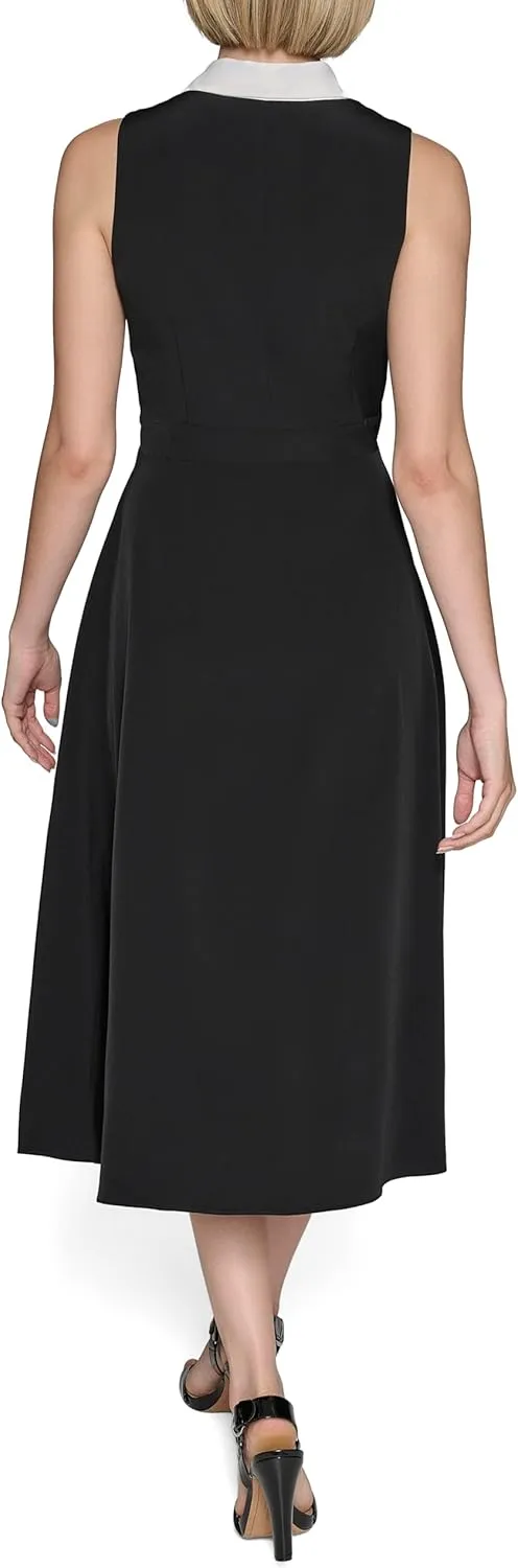 Karl Lagerfeld Paris Women's Colorblock Silky Crepe Sleeveless Midi Dress