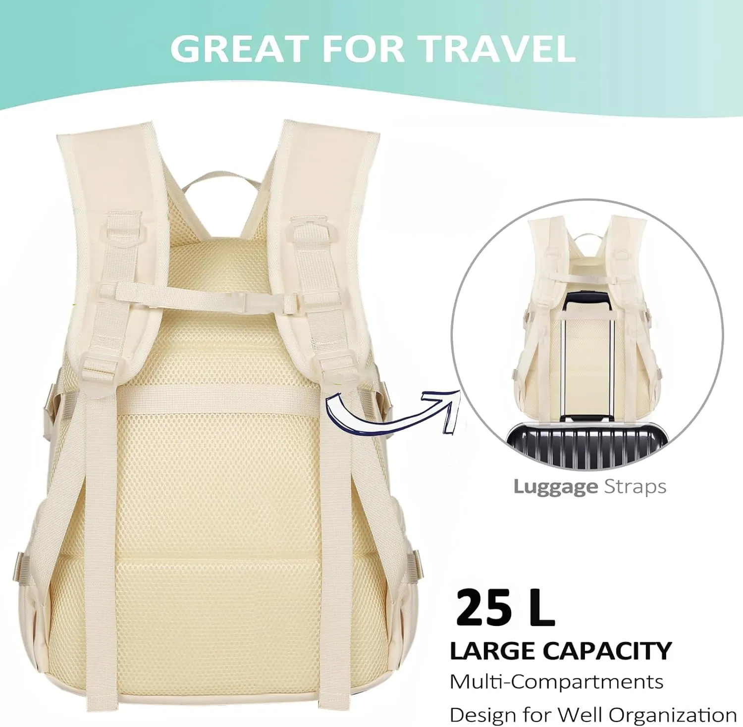 Kawaii Backpack for Teen Girls, Cute Aesthetic High Middle School College Bookbag with Accessories, Blue and Beige