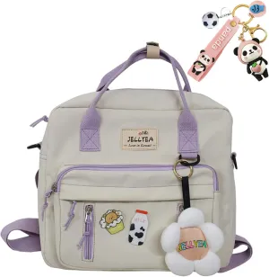Kawaii Backpack for Teen Girls Tote Bag with Flower Accessories Bear Keychain Cute School Middle Elementary Bookbags