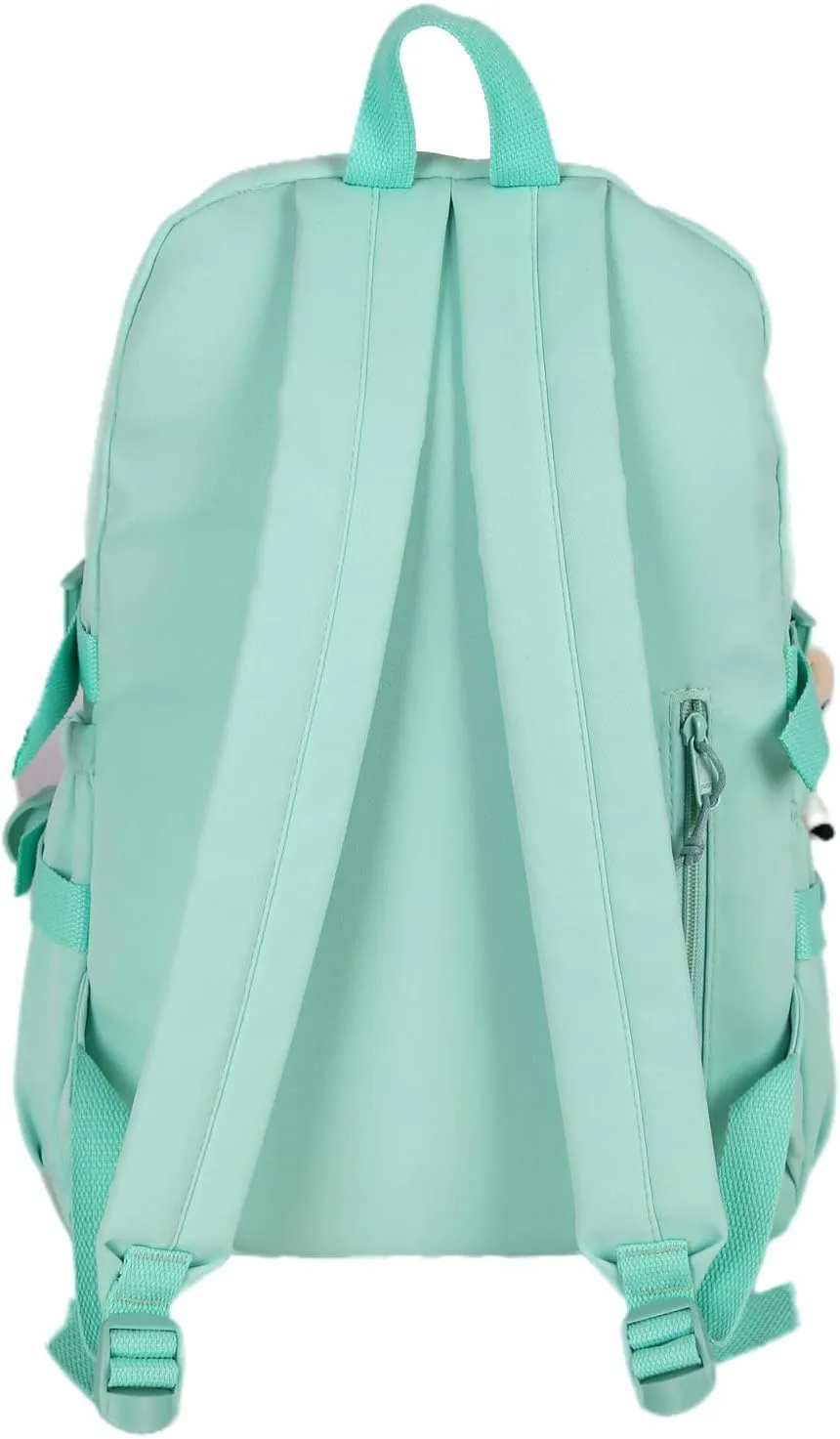 Kawaii Backpack with Bear Plush Kawaii Pin Accessories Cute Aesthetic Bookbag School Bags for Girls Teen (Simple, Green)