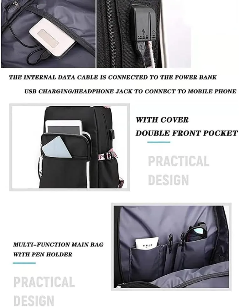 Kawaii Backpack with Cute Accessories Laptop Backpack 17 inch Aesthetic USB Charging Port Headphone Jack (Royal Blue)