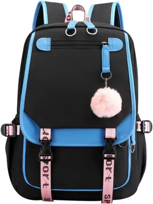 Kawaii Backpack with Cute Accessories Laptop Backpack 17 inch Aesthetic USB Charging Port Headphone Jack (Royal Blue)