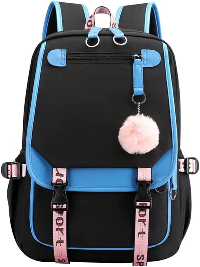 Kawaii Backpack with Cute Accessories Laptop Backpack 17 inch Aesthetic USB Charging Port Headphone Jack (Royal Blue)