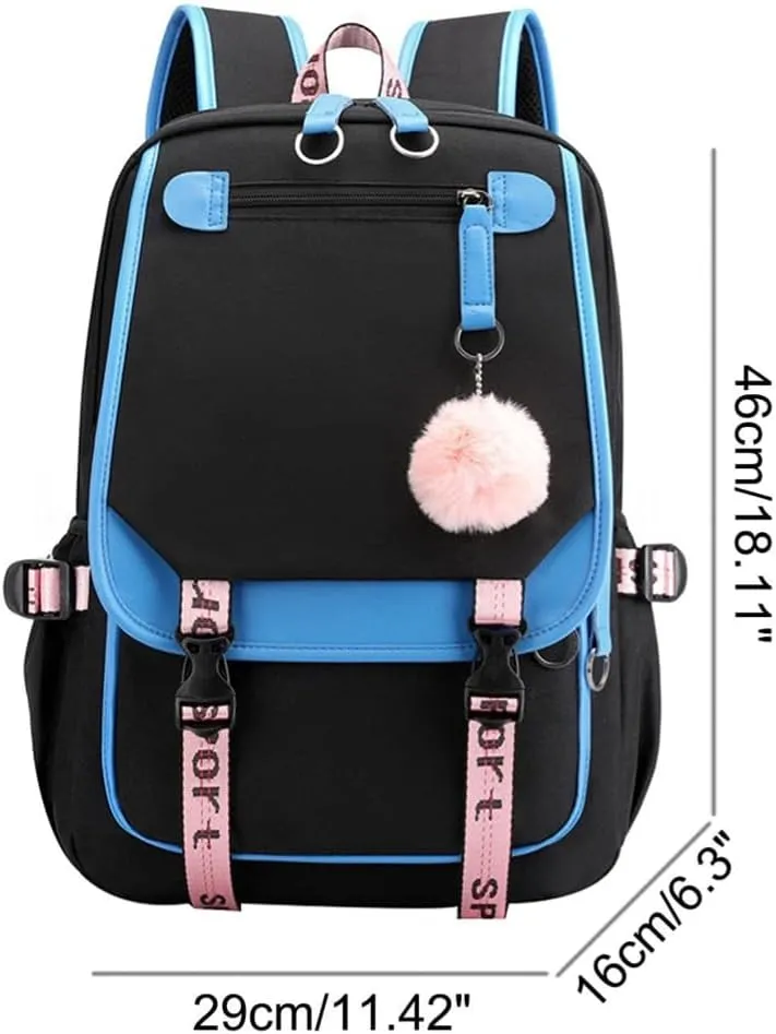 Kawaii Backpack with Cute Accessories Laptop Backpack 17 inch Aesthetic USB Charging Port Headphone Jack (Royal Blue)