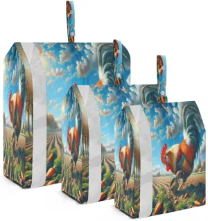 Kigai Farmland Rooster Travel Cubes for Packing 3 PCS Travel Luggage Packing Organizer Foldable Suitcase Storage Bag, Travel Accessories