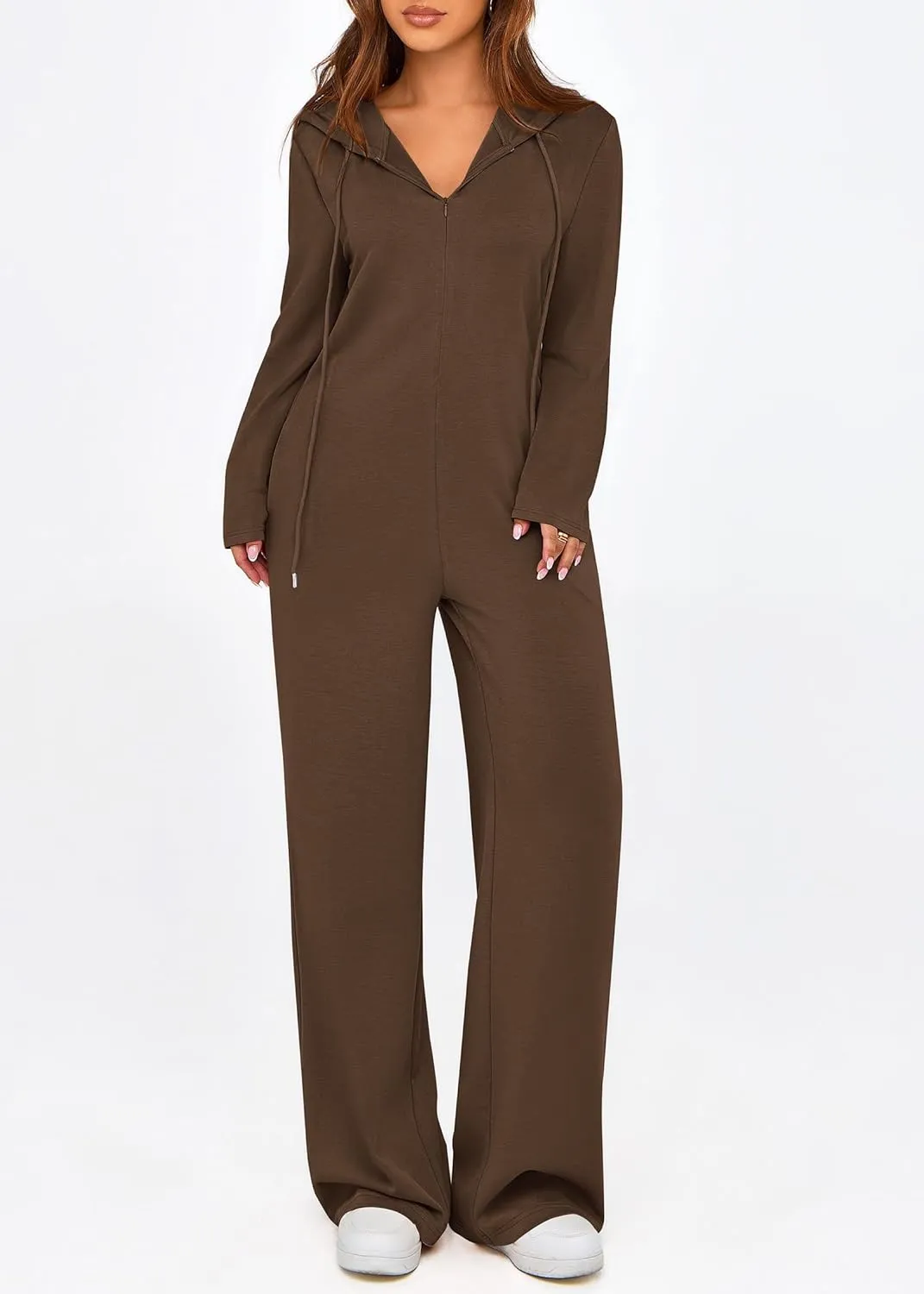 KIRUNDO Jumpsuits for Women Casual Long Sleeve Spring One Piece Outfits 2025 Drawstring Hoodie Zip Up Loose Romper Overalls