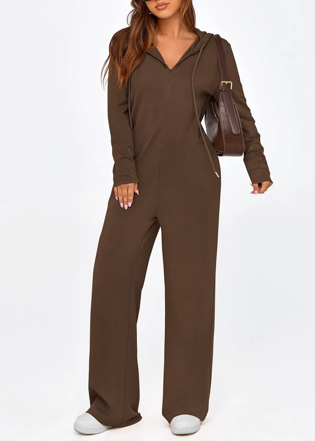 KIRUNDO Jumpsuits for Women Casual Long Sleeve Spring One Piece Outfits 2025 Drawstring Hoodie Zip Up Loose Romper Overalls