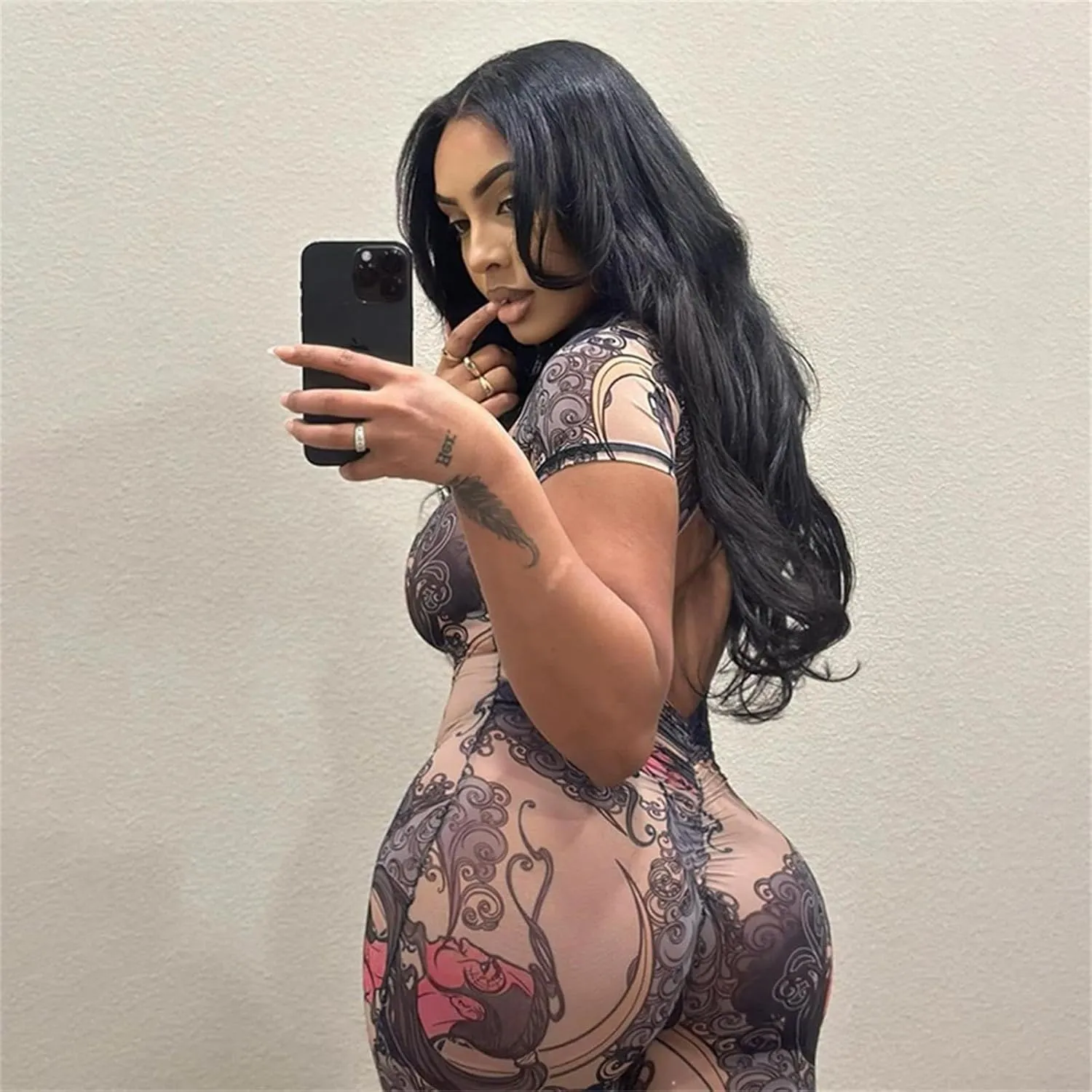 ksotutm Sexy Jumpsuits for Women Printed Short Sleeve Jumpsuit Backless Romper One Piece Jumpsuits Club Outfits