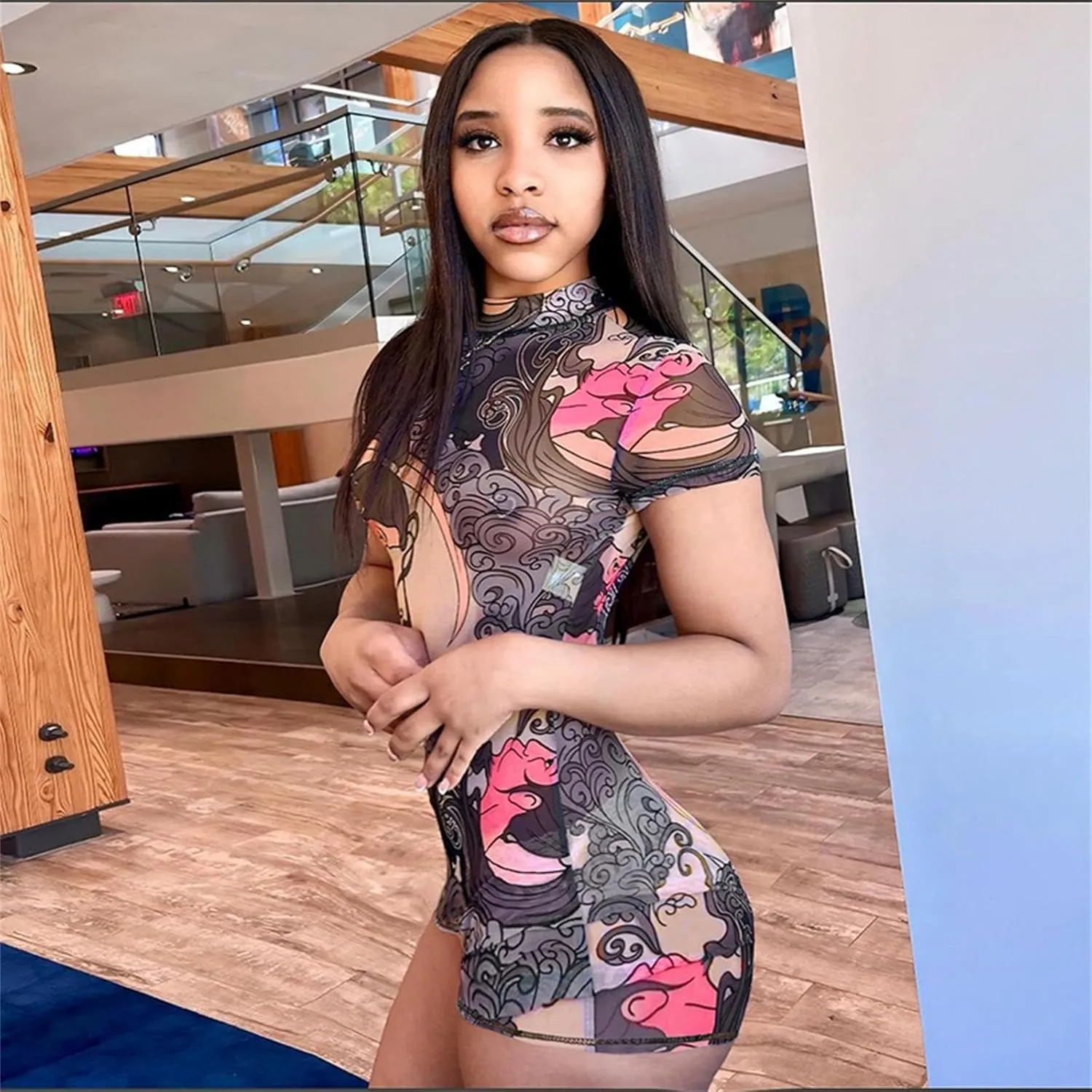 ksotutm Sexy Jumpsuits for Women Printed Short Sleeve Jumpsuit Backless Romper One Piece Jumpsuits Club Outfits