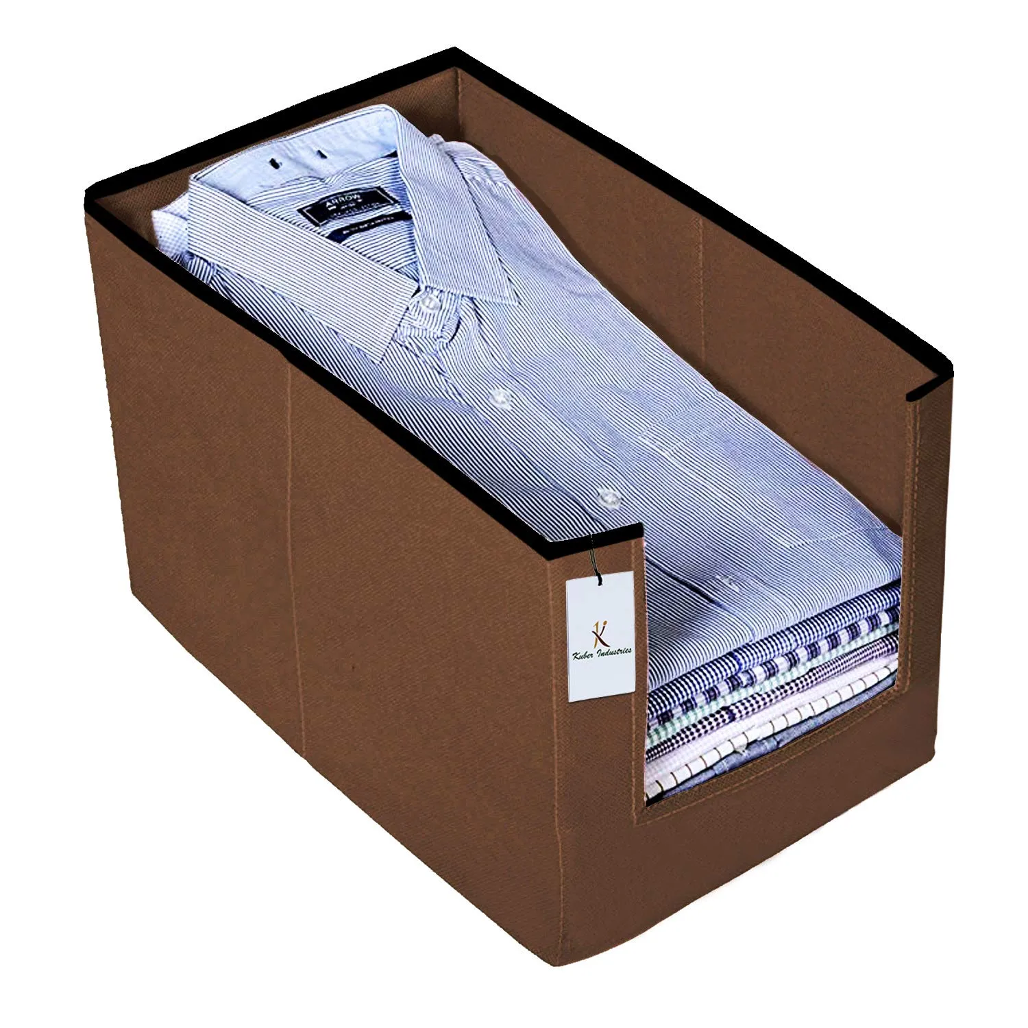 Kuber Industries 2 Piece Non Woven Shirt Stacker Wardrobe Organizer Set, Brown-CTKTC031836
