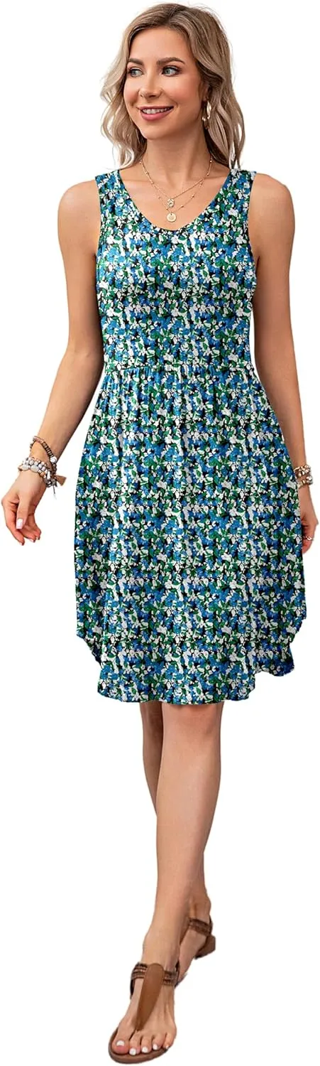 Ladlop Summer Dresses for Women 2024 Sleeveless Casual Beach Sundresses T Shirt Dress with Pockets