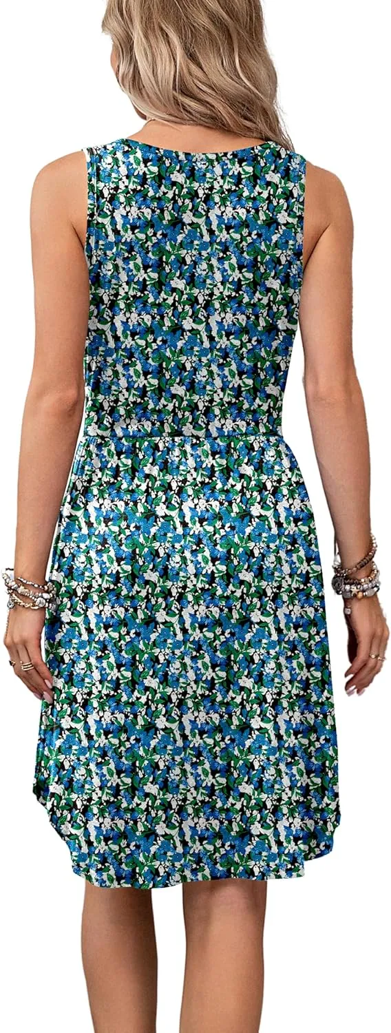 Ladlop Summer Dresses for Women 2024 Sleeveless Casual Beach Sundresses T Shirt Dress with Pockets