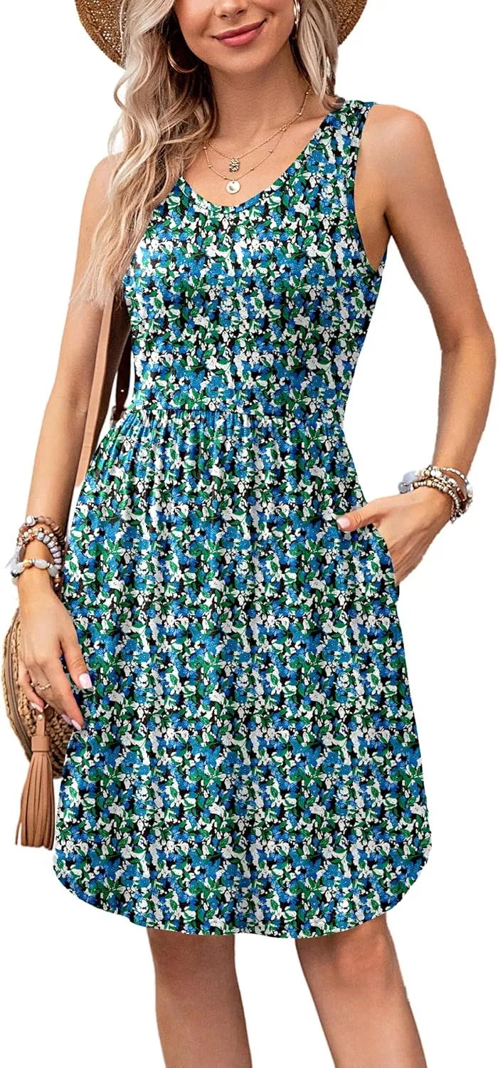 Ladlop Summer Dresses for Women 2024 Sleeveless Casual Beach Sundresses T Shirt Dress with Pockets