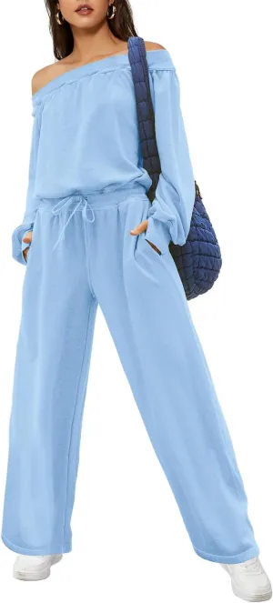LAMISSCHE Womens Oversized Long Sleeve Jumpsuit with Pockets Off The Shoulder Romper Casual Onesie Outfits